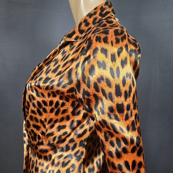 Vintage 90s Satin Leopard Print Blazer Size XS Rocker Punk Emo Grunge Indie - Picture 7 of 12